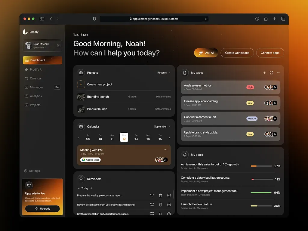Leadly: Dashboard AI do zarządzania projektami